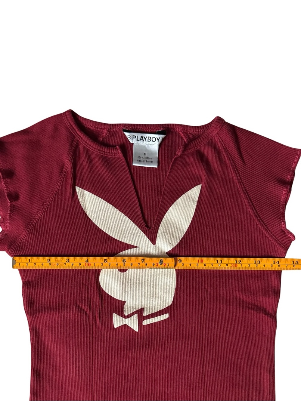 True Vintage Y2K PLAYBOY Ribbed Split V-Neck Bunny Logo Baby Tee Medium - Picture 4 of 8